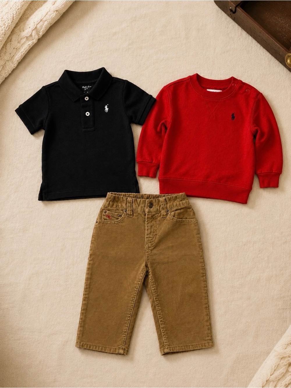 Ralph Lauren Baby Boy 3-Piece Outfit Bundle Polo Sweatshirt Corduroy Pants 12M